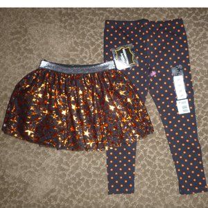 Toddler Girls Halloween Polka Dotted Leggings & Tutu Skirt Set Size  2T 3T NWT